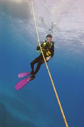 A new diver doing what's important-his safety stop;-) by Michael Shope 